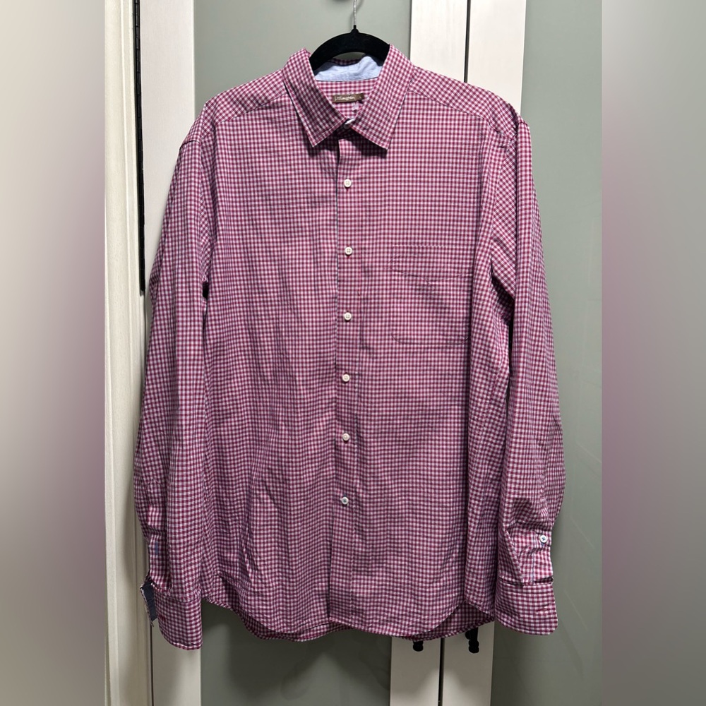 J.McLaughlin Button Front Size L Mens Trim Fit Shirt Red Blue Long Sleeve